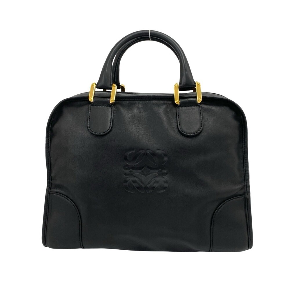 LOEWE Vintage Amazona Anagram Logo Leather Handbag Mini Boston Bag Black 92405